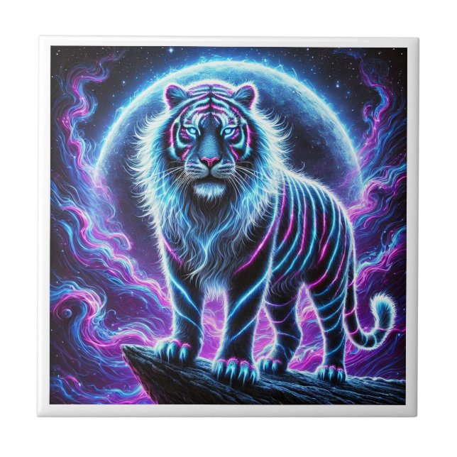 Neon Tiger Glowing Ceramic Tile Design. Kakelplatta (Framsidan)