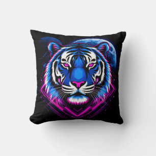 Neon Tiger Illustration med geometriska former Kudde