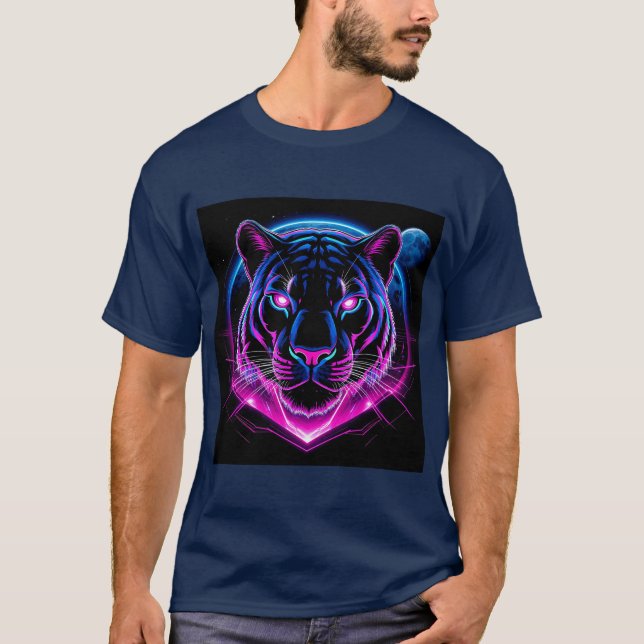 Neon Tiger-illustration med geometriska former T Shirt (Framsida)