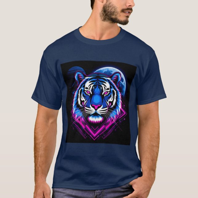 Neon Tiger-illustration med geometriska former T Shirt (Framsida)