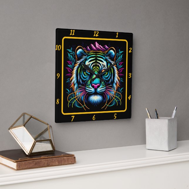 Neon Tiger-mästerverk utan ändring Fyrkantig Klocka (Kontor)