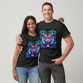 Neon Tiger och djungel löv T Shirt