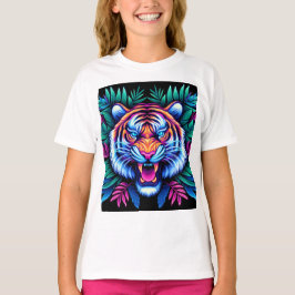 Neon Tiger och djungel löv T Shirt