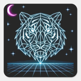 Neon Tiger Synthwave – Elektrisk Retro Striker Fyrkantigt Klistermärke