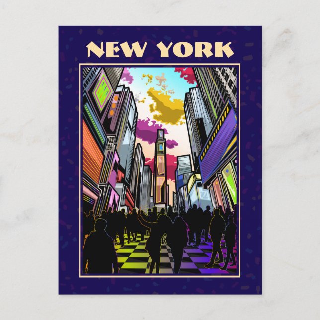 Neon Times Square med Anpassningsbar Text - New Yo Vykort (Framsida)