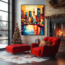 Neon Tokyo Skyline i Abstrakt Fauvist Stil