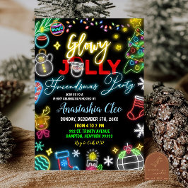 Neon Tomte Glädjefull Julfest Inbjudningar