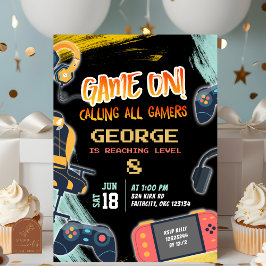 Neon tonåring Gamer pojkfödelsedagsfest Inbjudningar