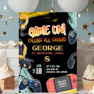Neon tonåring Gamer pojkfödelsedagsfest Inbjudningar