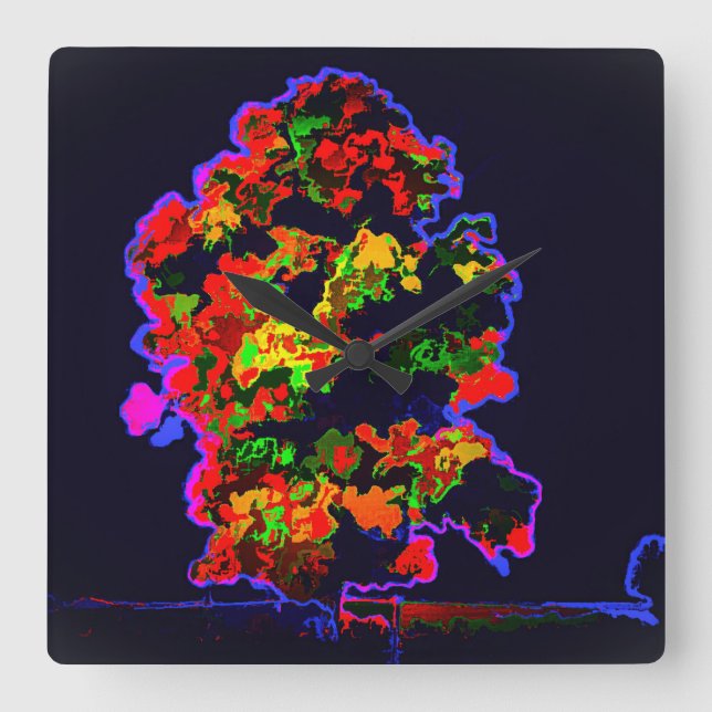 Neon Träd Explosion Fyrkantig Klocka (Framsida)