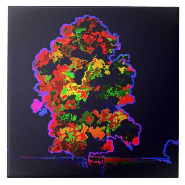 Neon Träd Explosion Kakelplatta (Framsidan)