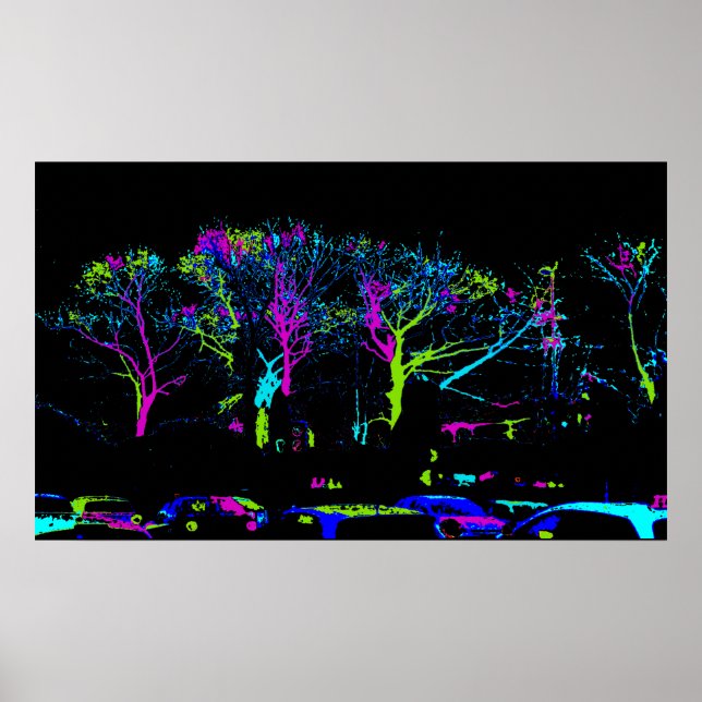 Neon Träd Urban Skyline - mörk himlar Poster (Framsidan)