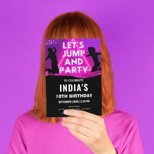 Neon Trampoline Park Jump Party Birthday Inbjudningar