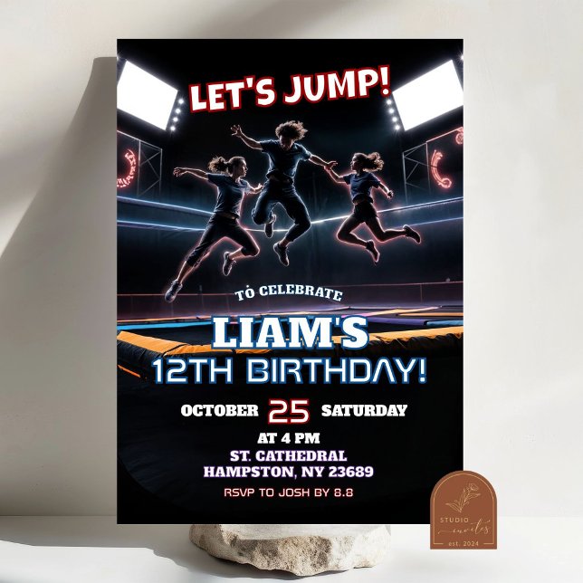 Neon Trampolinpark Födelsedags Pojke Inbjudningar (Skapare uppladdad)