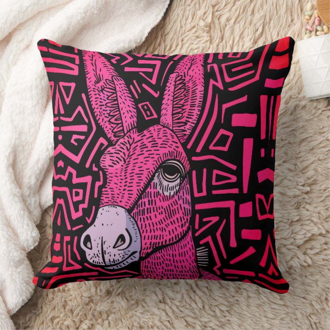 Neon Tribal Donkey - Bold and Psychedelic Wall Art Kudde (Filt)