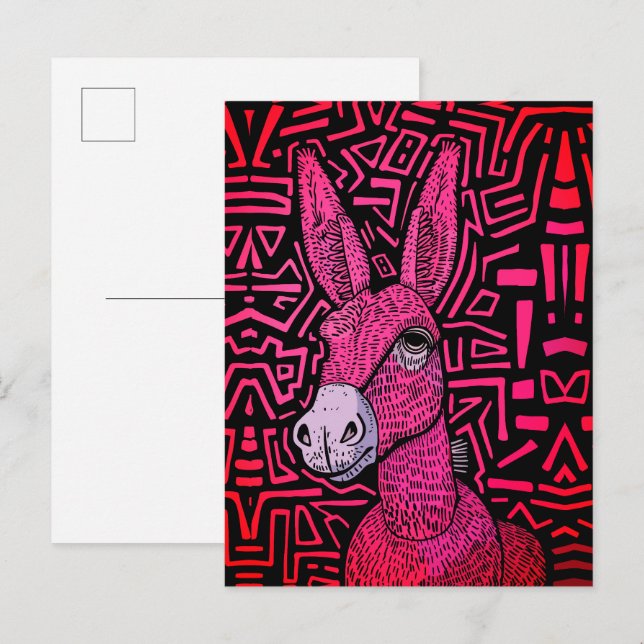 Neon Tribal Donkey - Bold and Psychedelic Wall Art Vykort (Fram/baksida)