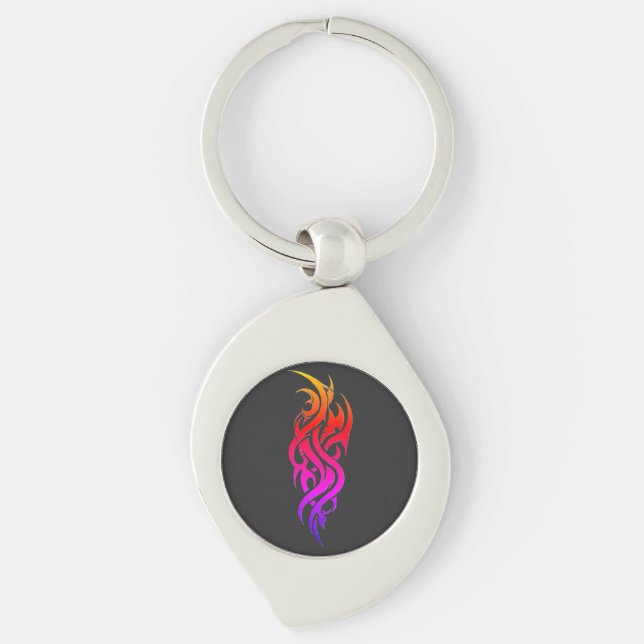 Neon tribal på baksidan swirl silverfärgad nyckelring (Framsidan)