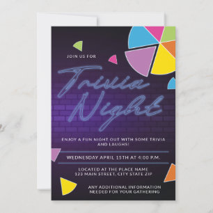 Neon Trivia Night Party Inbjudningar