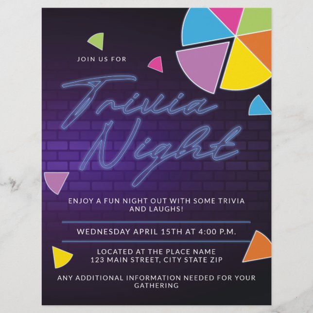 Neon Trivia Night Party Reklamblad (Framsidan)