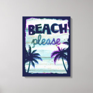 Neon Tropical Beach Wood Vacation Handflatan Träd Canvastryck