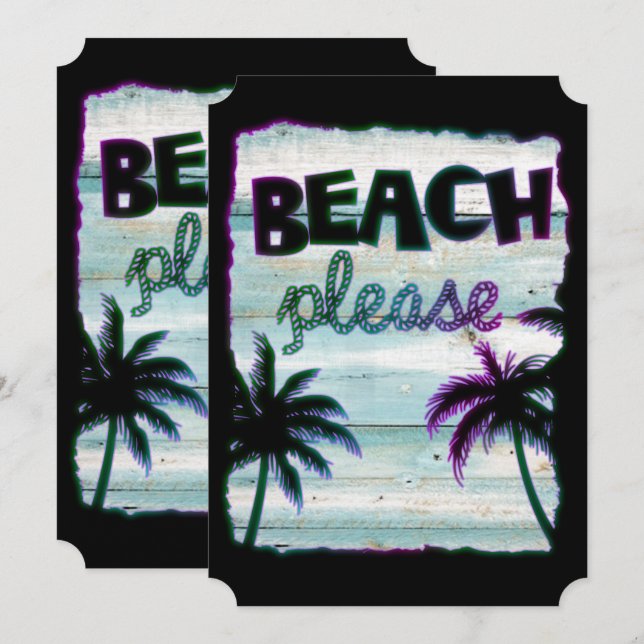 Neon Tropical Beach Wood Vacation Handflatan Träd Inbjudningar (Fram/baksida)