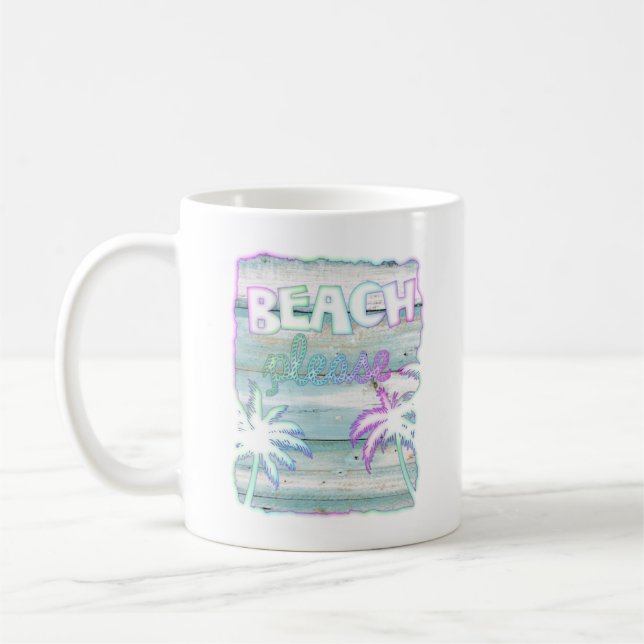 Neon Tropical Beach Wood Vacation Handflatan Träd Kaffemugg (Vänster)