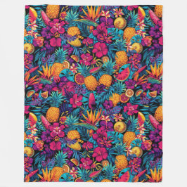 Neon Tropical Fruit Flower Throw Blanket Fleecefilt
