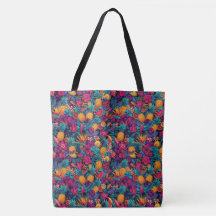 Neon Tropical Fruit Flower Tote Bag - Pineapple