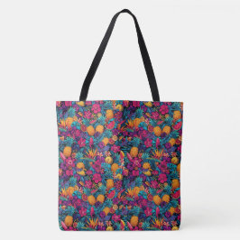 Neon Tropical Fruit Flower Tote Bag - Pineapple Tygkasse