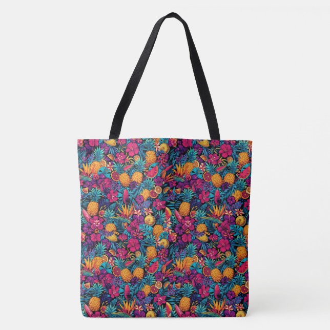Neon Tropical Fruit Flower Tote Bag - Pineapple Tygkasse (Framsida)