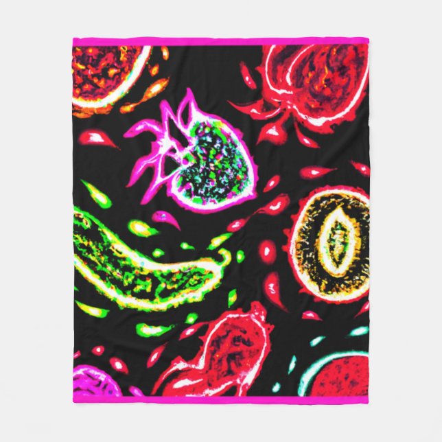 Neon Tropical Fruits Mönster Art. Buy Now Fleecefilt (Framsidan)