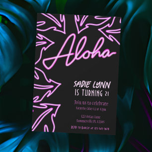 Neon Tropical Hawaiian 21:a födelsedagen Inbjudningar