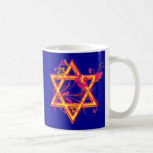 Neon Tropical Hibiscus Star of David Kaffemugg