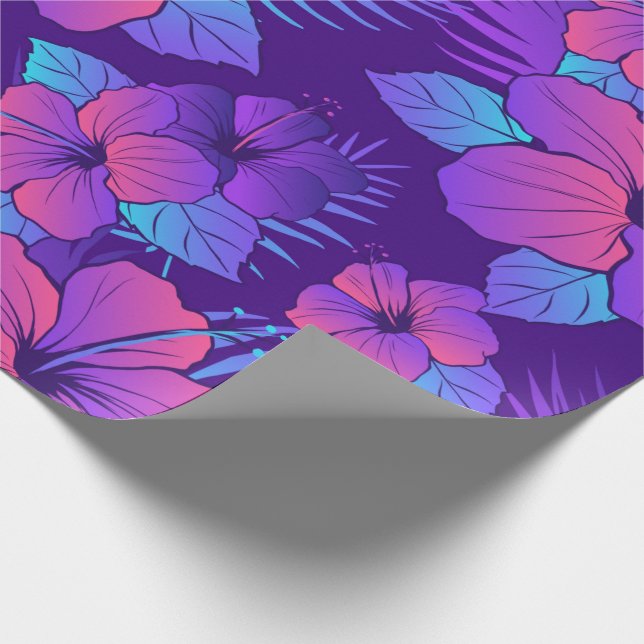 Neon Tropical Hibiscus Wrapping Papper Presentpapper (Hörn)