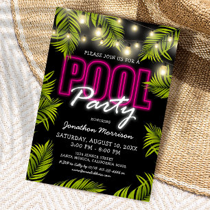 Neon Tropical Pool Party Inbjudan