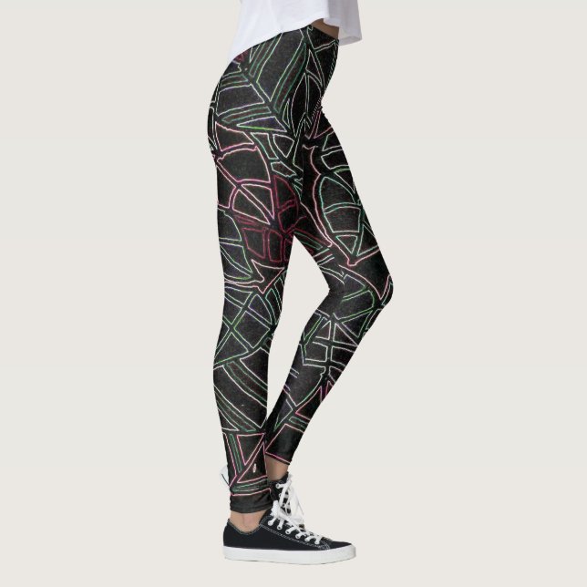 Neon Tropical Pop Art on Black Leggings (Höger)