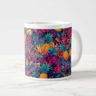 Neon Tropisk Frukt Blomma Kaffe Mugg - Ananas Jumbo Mugg