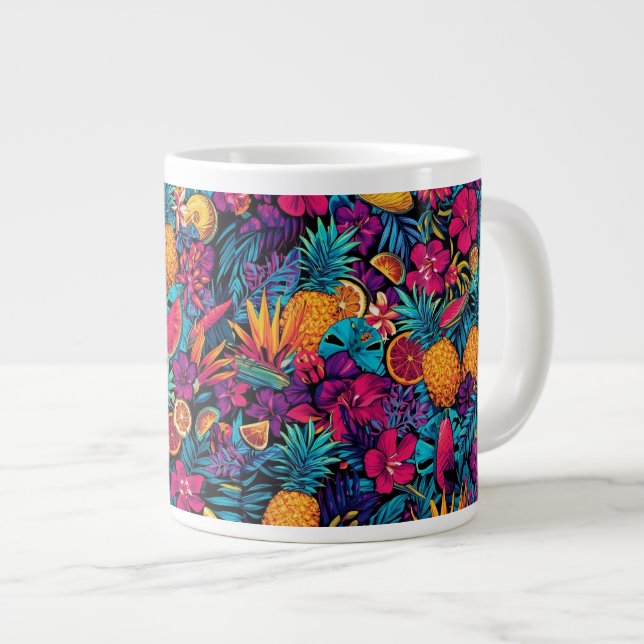 Neon Tropisk Frukt Blomma Kaffe Mugg - Ananas Jumbo Mugg (Framsida höger)