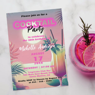 Neon Tropisk Sommar Solnedgång 30-års Cocktail Inbjudningar