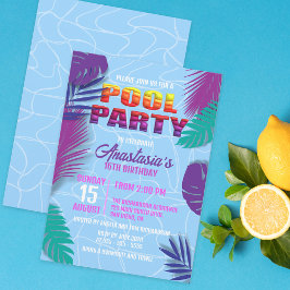 Neon Tropisk Sweet 16 Födelsedags Sommar Poolparty Inbjudningar