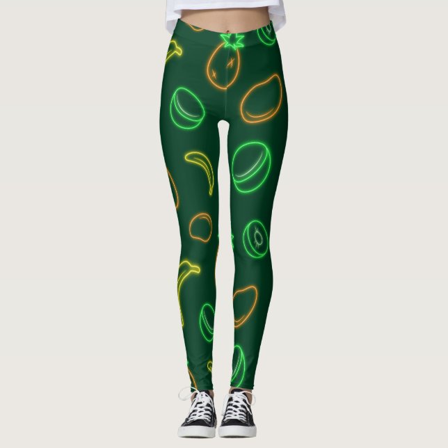 Neon Tropiskt Fruktmönster Leggings (Framsida)