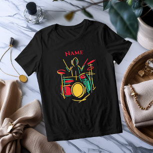 Neon Trumset Linje Art Livfull Musikalisk T-Shir T Shirt