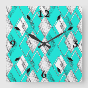 Neon turkos geometric mönster. fyrkantig klocka