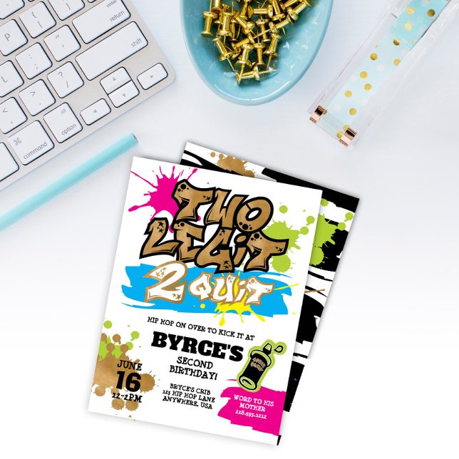 Neon Two Legit to Quit 2-årsfödelsedagsinbjudan Inbjudningar (Skapare uppladdad)