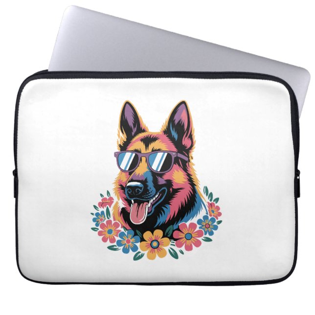 Neon tysk shepherd med solglasögon laptop fodral (Framsidan)