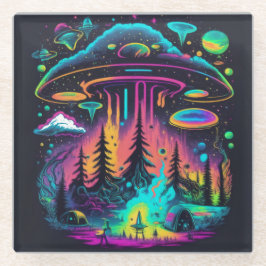Neon UFO och Alien Scene Psychedelic Art