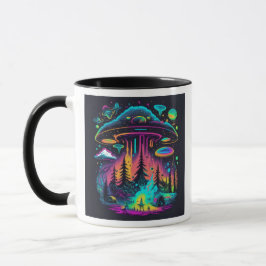 Neon UFO och Alien Scene Psychedelic Art Mugg