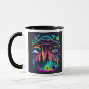Neon UFO och Alien Scene Psychedelic Art Mugg