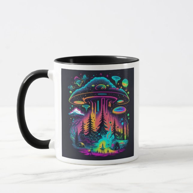 Neon UFO och Alien Scene Psychedelic Art Mugg (Vänster)