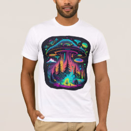 Neon UFO och Alien Scene Psychedelic Art T Shirt